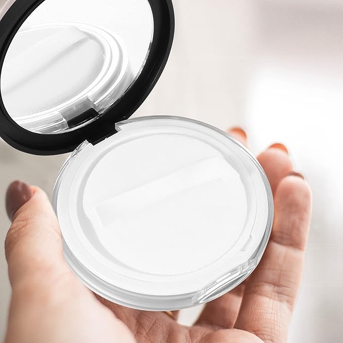 Loose Container 2pcs Loose Containers with Elasticated Net Sifter, Mirror and Puff 5g Loose Compact Case Case for DIY Makeup and Travel ( Black ) Travel Container-Velvo Beauty