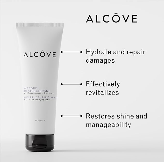 Alcôve - Restructuring Mask - Revitalizes & Offers Manageability - Deep Conditioning Hair Mask Made with Avocado & Moringa Oils - Hydrate, Repair, and Fortify Damaged Hair - Color-Safe - Vegan - 8.5oz-Velvo Beauty