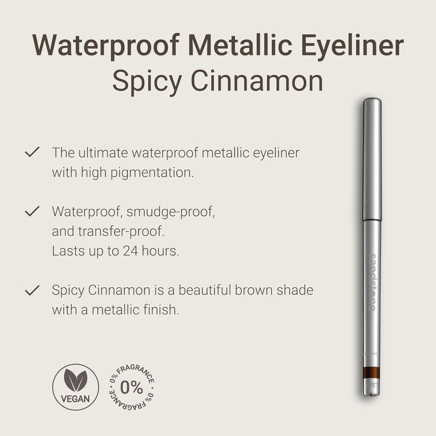 Hypoallergenic Waterproof Eyeliner - Fragrance Free Metallic Eye liner - Vegan and Cruelty Free Eye Pencil - Eyeliner Pencil for Sensitive Eyes (Spicy Cinnamon)-Velvo Beauty