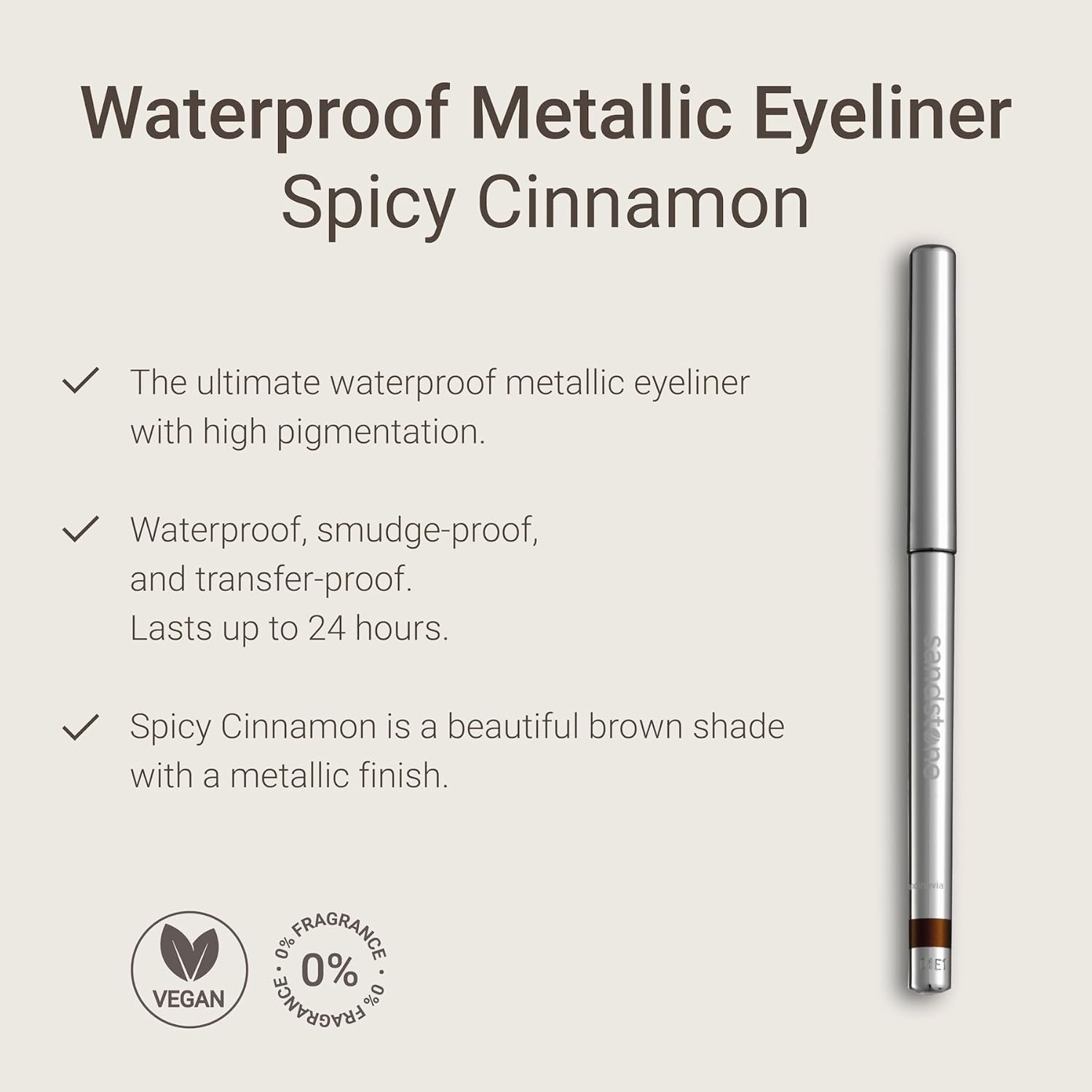 Hypoallergenic Waterproof Eyeliner - Fragrance Free Metallic Eye liner - Vegan and Cruelty Free Eye Pencil - Eyeliner Pencil for Sensitive Eyes (Spicy Cinnamon)-Velvo Beauty