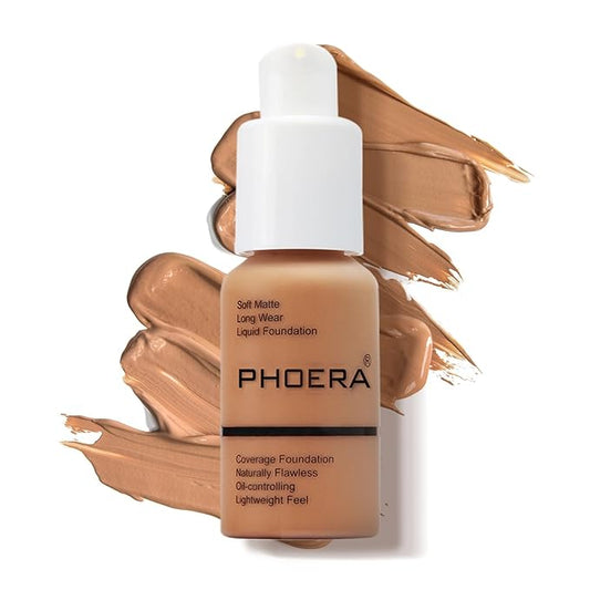 PHOERA Foundation Makeup Naturally Liquid Foundation Full Coverage Mattle Oil-Control Concealer 8 Colors Optional,Great Choice For Gift(#107 Honey,30ml)-Velvo Beauty