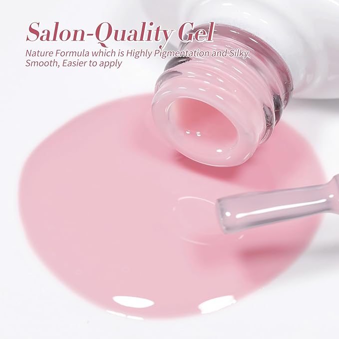 Born Pretty Jelly Pink Gel Nail Polish Set,Nude Pink Translucent Gel Polish,6 Transparent Sheer Colors Soak Off U V Light Cure Gel Polish Kit Nail Art Manicure DIY Kit Home Salon 7ML-Velvo Beauty