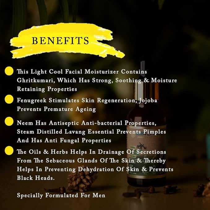 Roots & Herbs Ayurvedic Natural Treatment 100% Vegan No Paraben Lavang Rehydrating Skin Moisturizer Elixir for Men- 50 ML-Velvo Beauty