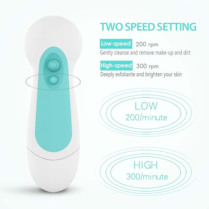 Waterproof Facial Cleansing Spin Brush Set with 5 Exfoliating Brush Heads - Electric Face Scrubber Cleanser Brush by CLSEVXY - Face Brush for Gentle Exfoliation and Deep Scrubbing-Velvo Beauty