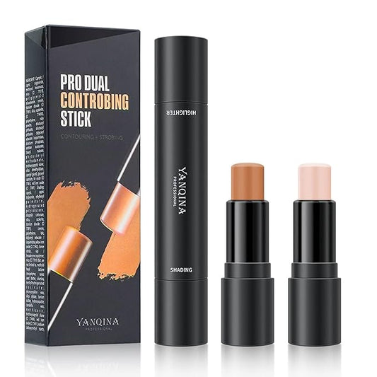 2023 Upgrade Contour Stick, 2 Colors Double-end Contour Highlighter Stick Contour Stick Face Highlighter Contour Makeup Contouring Sticks Cream Concealer (Lotus, Light Brown)-Velvo Beauty