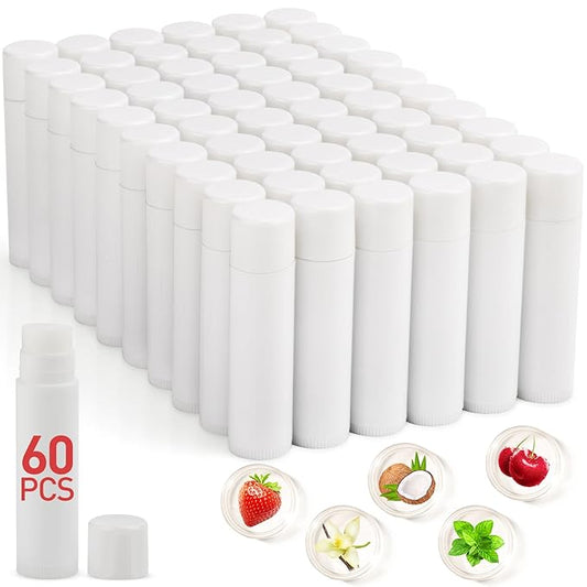 60 Pack Lip Balm Unlabeled, Natural Lip Balm Bulk Blank Tube, Personalized Lip Balm for Party Favors and Gift Basket Filling, Wedding or Baby Shower-5 Flavors-Velvo Beauty