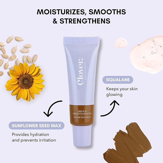 Clover Skin Is In Serum Foundation | Hydrating Face Serum, Lightweight Foundation, Cruelty-Free & Vegan | With Squalane And Sunflower Seed Wax | 30 ml - Shade 11 (Dark)-Velvo Beauty