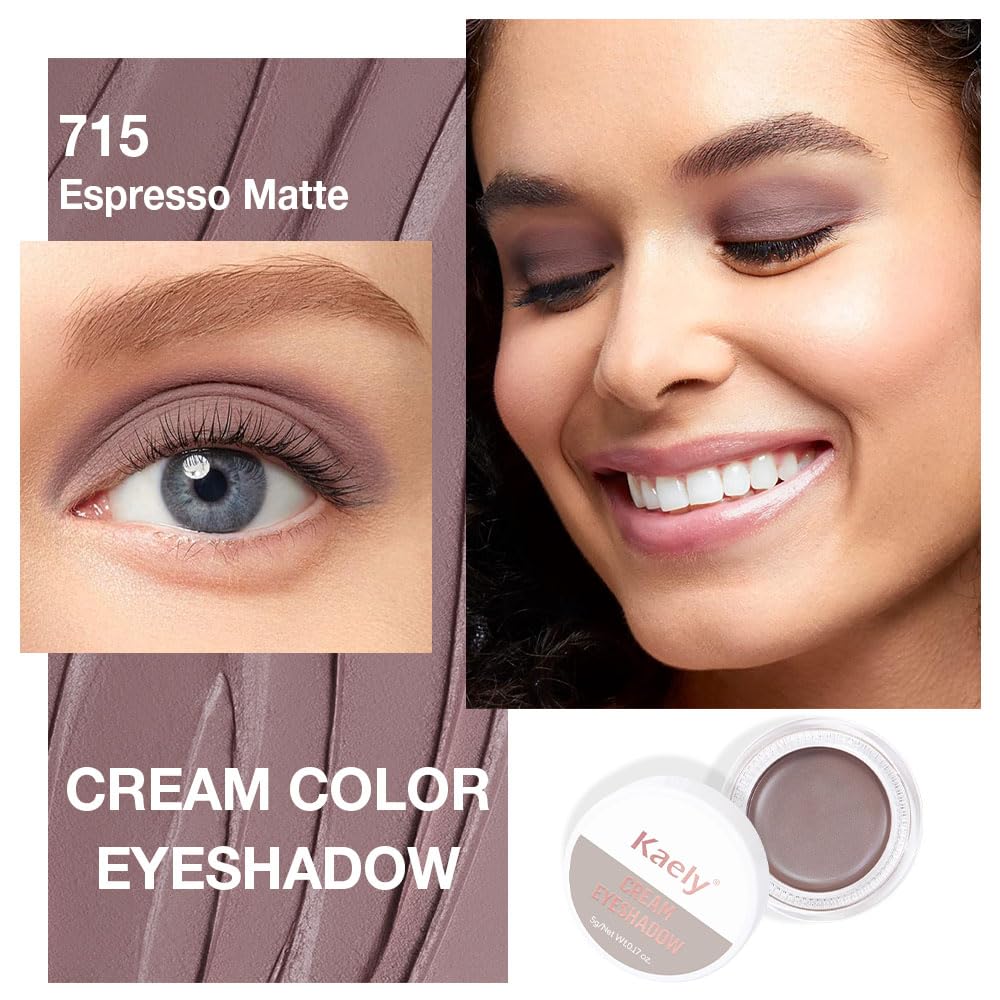Kaely Single Cream Eyeshadow Pot, Espresso Matte Eye Shadow for Older Women High Pigmented Waterproof, Natural Eyeshadow Palette Makeup Brightener, sombras en crema para ojos, Blendable, 715-Velvo Beauty