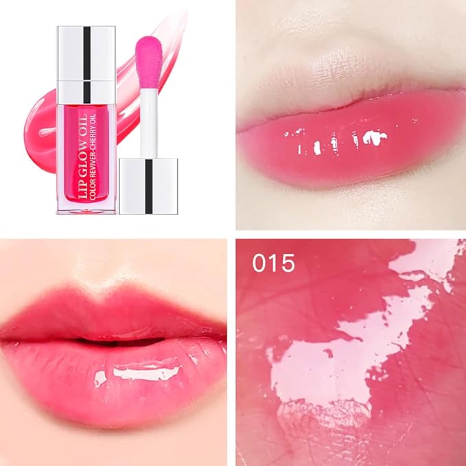 Hydrating Lip Glow Oil Moisturizing Plumping Lip Tint Lip Gloss Transparent Lip Balm Long Lasting Nourishing Repairing Lightening Lip Lines (015# CHERRY)-Velvo Beauty