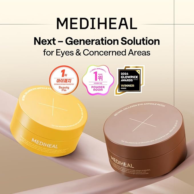 Mediheal Retinol Collagen Under Eye Patches - Korean Hydrogel Eye Pads (60 patches) with 95% Retinol & 5 Micro Collagen. Nourishing & Non Irritating Eye Gel Mask. Sealing Cap & Spatula Included.-Velvo Beauty