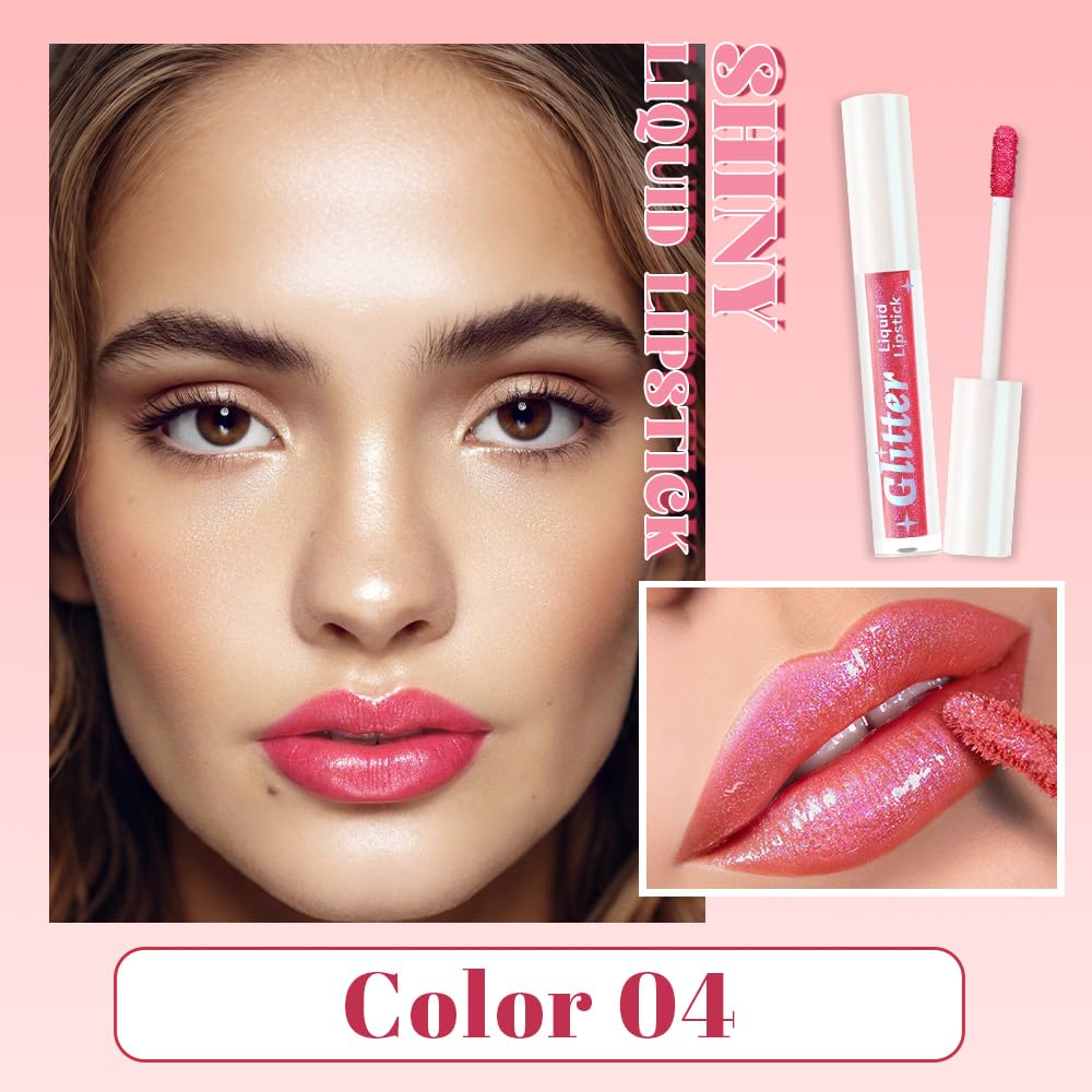 Orange Pink Metallic Lipstick for Women,Lightweight Glitter Sparkling Liquid Lipsticks,Shimmer Lip Gloss Stain Long Lasting Waterproof Smudge Proof Non-Drying 24 Hour Full Coverage Lip Makeup,Vegan-Velvo Beauty