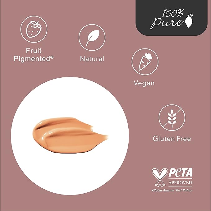100% PURE Healthy Foundation Full Face Coverage Makeup, Liquid Matte Finish with Anti-Aging Benefits - Vegan Gorgeous Fruit Pigmented Peach Bisque Color (Medium with Olive Undertone) - 1 Fl Oz-Velvo Beauty