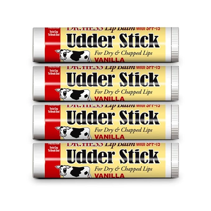 Original Udder Stick SPF Lip Balm, Soothing Moisturizer Sun Screen Balm for Dry Lips with Jojoba, Beeswax & Shea Butter, Total Lip Care, Hydration & Repair, Vanilla Flavor, 4 Pack-Velvo Beauty