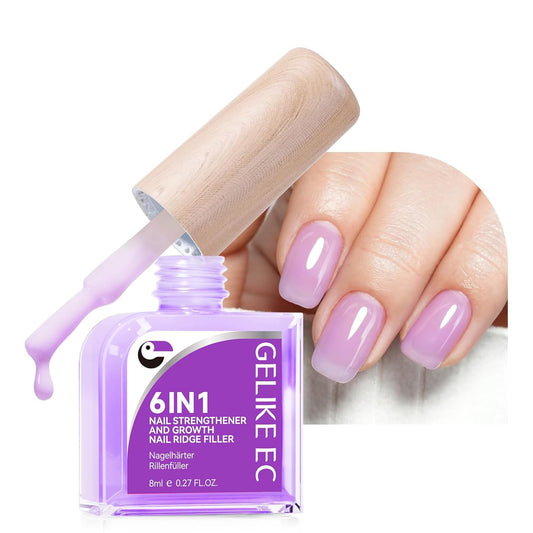 Nail Polish Strengthener and Growth: Lavender Haze Gelike EC 6 in 1 Natural Hardener - Long Lasting Nail Polish Hardener Extra Strong and Growth for Daily Work Home Salon-Velvo Beauty