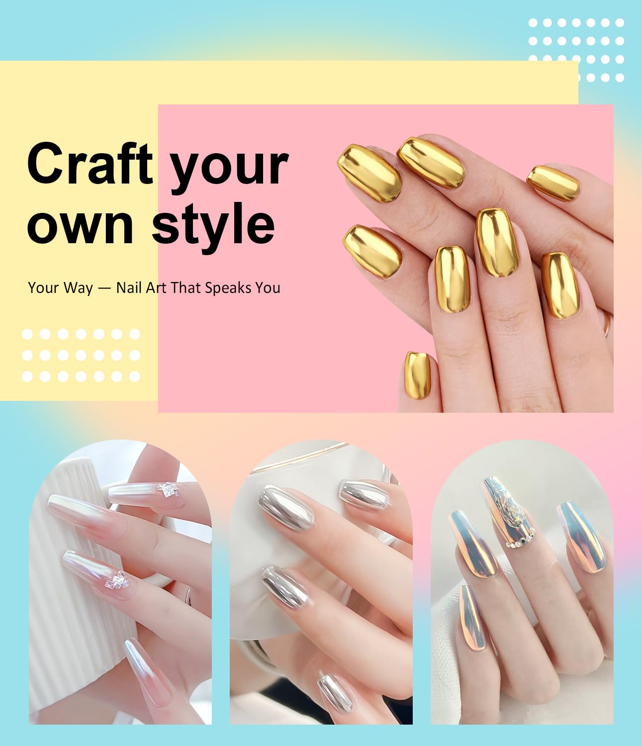 Gold Chrome Nail Powder BISHENGYF -【Metallic Mirror Effect】Pearl Chrome Nail Powder White Aurora Mermaid Iridescent Silver Nail Chrome Powder Metallic Mirror Glitter Pigment Dust For Nail Art DIY-Velvo Beauty