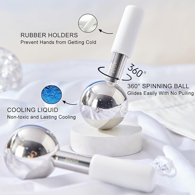 360 Rotating Ice Globes for Face & Eyes, Unbreakable Stainless Steel Cryo Sticks for Beauty Routines, Facials Cold Roller Colling Globes for Puffiness, Wrinkles, Dark Circles, Headaches-Velvo Beauty