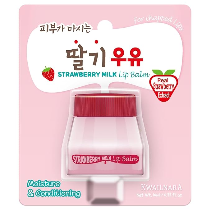 WELCOS Kwailnara Milk Lip Balm | Moisturizing, Soothing, Nourishing with Milk and Royal Jelly Extract | Korean Lip Care | 10 ml / 0.33 Fl. oz | Strawberry-Velvo Beauty