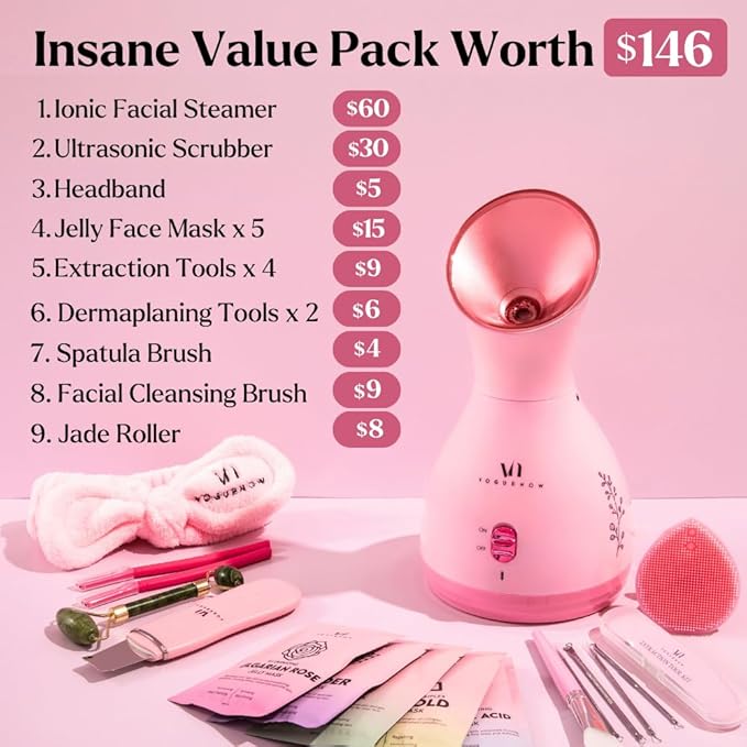 Facial Steamer Spa Kit with Complimentary 17 Skin Care Tools | Face Steamer for Facial Deep Cleaning with Towel Warmer & Humidifier Mode| Self Care Gifts for Women, Spa Gifts, Birthday Gifts for Women-Velvo Beauty