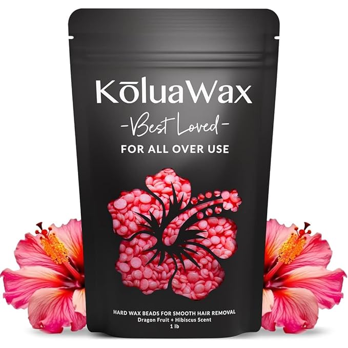 KoluaWax Hard Wax Beads for Hair Removal – Coarse Hair Formula – Face, Brazilian, Underarm, Back Chest, Bikini Waxing – Dragon Fruit & Hibiscus, 1lb Refill for Wax Warmers & 10 Applicator Sticks-Velvo Beauty