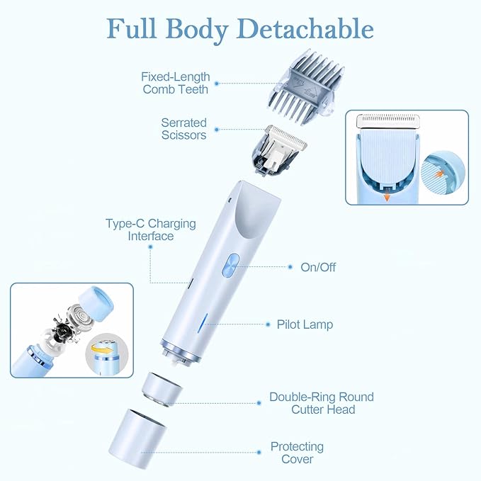 Dermave Bikini Shaver 2.0, 2025 New Glow Aura Bikini Trimmer for Women, 2 in 1 Dual Head Electric Razors for Women, IPX7 Waterproof Wet & Dry Electric Shaver, Rechargeable Portable Body Shaver (Blue)-Velvo Beauty