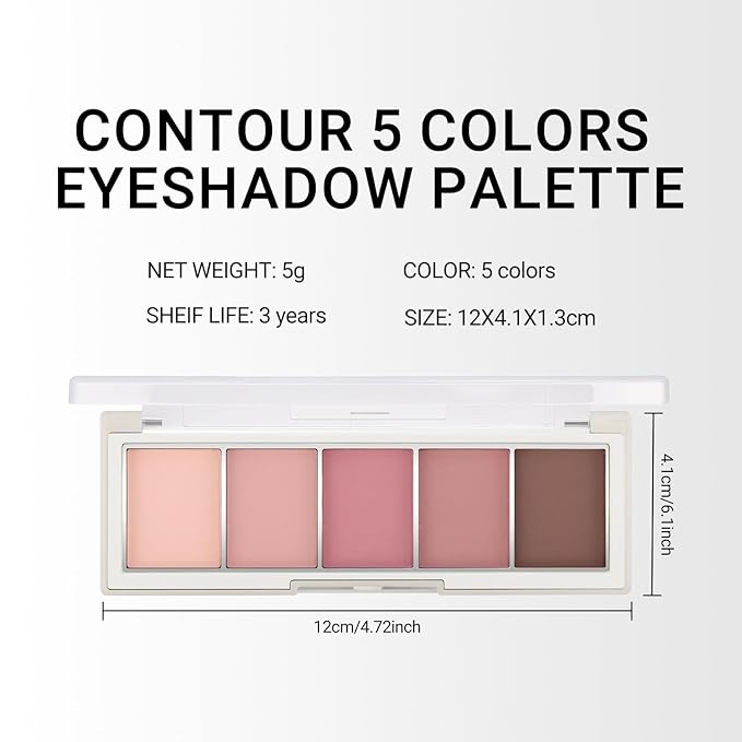 Erinde 5 Colors Matte Eyeshadow Palette Makeup, Natural Classic Nude Neutral Nude Brown Eye Shadow, Long Wearing Waterproof Everyday Eye Makeup for Brown Eyes, Romantic Peach Mauve Eyeshadow, 04-Velvo Beauty