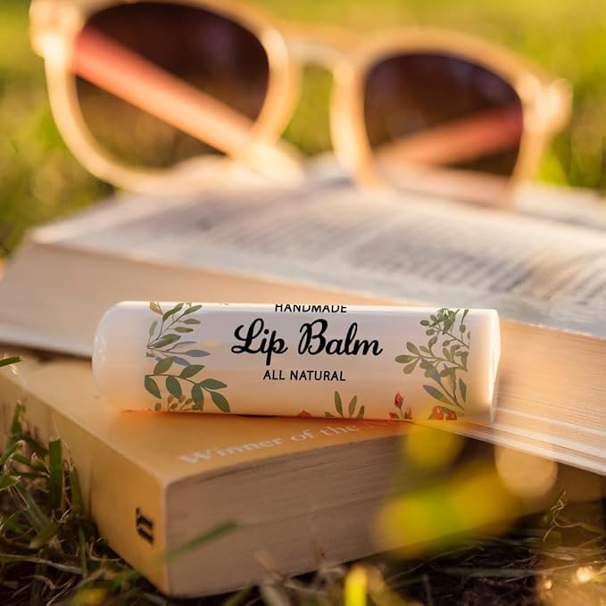 OLYCRAFT 100Pcs 4 Styles Flower Lip Balm Labels Stickers 2.1x1.7 inch Self-Adhesive Favor Lip Balms Flower Stickers with Handmade Words for Lipstick Wrapping Decorations Birthday Party Supplies-Velvo Beauty