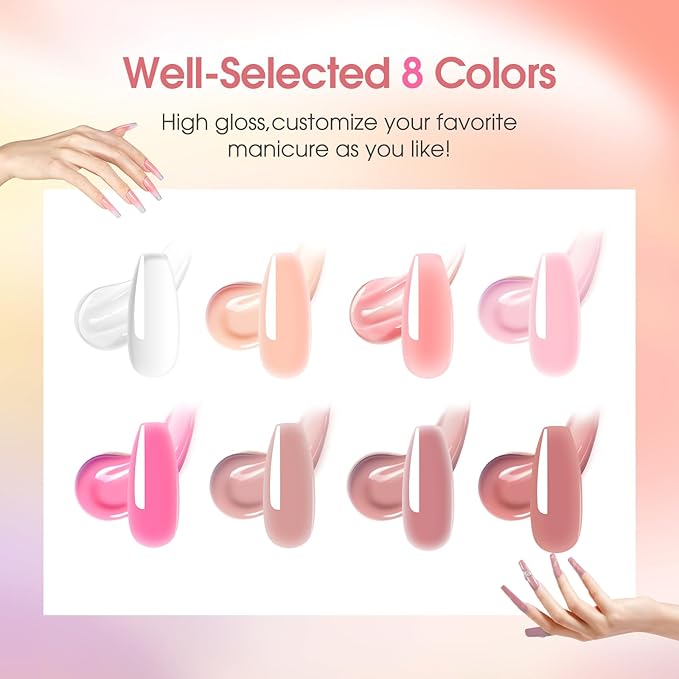 ROSALIND 8PCS Poly Nail Gel Kit with Mini Nail Lamp Clear Nude Purple Brown Poly Extension Gel Kit Mini Starter Kit-Velvo Beauty