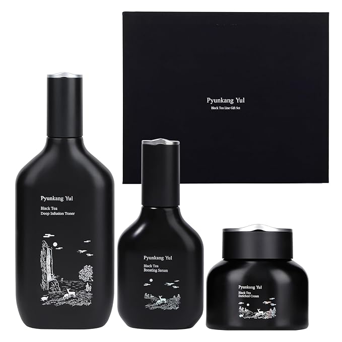Pyunkang Yul PKY Black Tea Line Gift Box Set, Deep Nurishment for Anti-aging, Rich Moisture Toner, Revitalizing Serum & Nourishing Cream, Zero-Irritation (3-item set)-Velvo Beauty