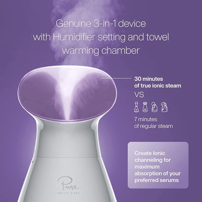 NanoSteamer Large 3-in-1 Nano Ionic Facial Steamer with Precise Temp Control - Humidifier - Unclogs Pores - Blackheads - Spa Quality - Bonus 5 Piece Stainless Steel Skin Kit (Lilac)-Velvo Beauty