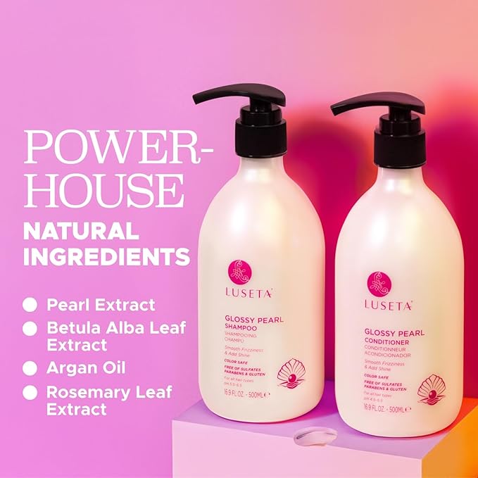 Luseta Glossy Pearl Shampoo and Conditioner Set Smooth & Moisturize, Fight Frizziness and Add Shine,Hydrating for Damaged Hair, Detangle,Nourish Strands,Paraben Free, Sulfate Free,16.9oz-Velvo Beauty