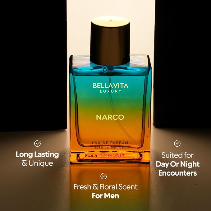 BELLAVITA Luxury NARCO Unisex Perfume for Women and Men | Notes of Bergamot, Jasmine and White Musk | Long-Lasting Luxury Perfume Oils | French Parfum for Women & Men, 100 ML-Velvo Beauty