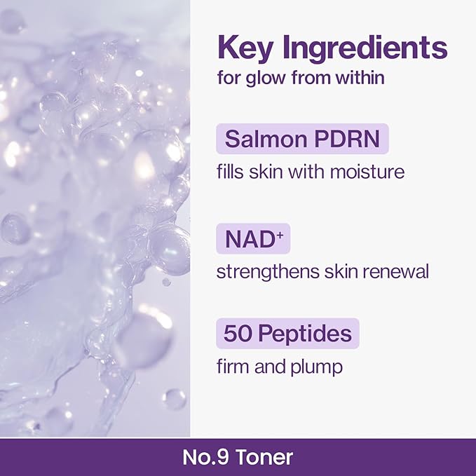 numbuzin No.9 Toner | NAD+ PDRN Glow Boosting Toner | Glowing, Firming, Hydrating, Elasticity, Wrinkles, Fine Lines, Korean Skincare | Salmon PDRN, Peptides, NAD | Essence for Dry Skin | 5.07 fl. Oz-Velvo Beauty