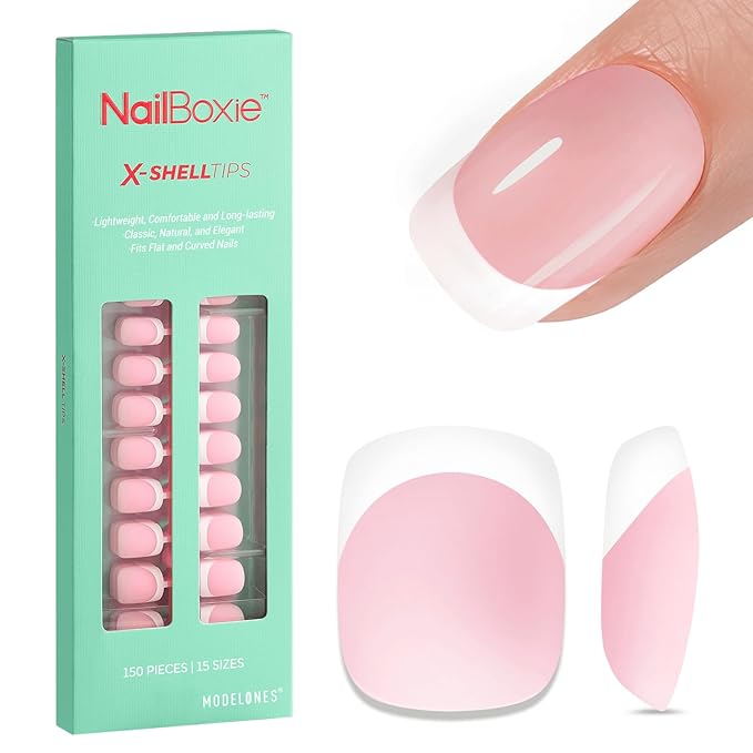 modelones French Tip Press on Nails, 150Pcs Extra Short Square Fake Nails with Nail Box, Pink Gel Nail Tips for Women, Soft Glue-On Nails for Natural Salon Look, DIY Nail Art Kit (15 Sizes)-Velvo Beauty