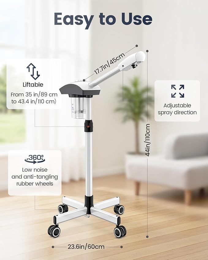 Kingsteam Professional Ozone Nano-Ionic Facial Steamer | Deep Cleansing Hydrating | Salon Home Spa Face Steamer | Pore Cleanser | 60-Min Timer | 360° Swivel | Esthetician Favorite Tool,White-Velvo Beauty