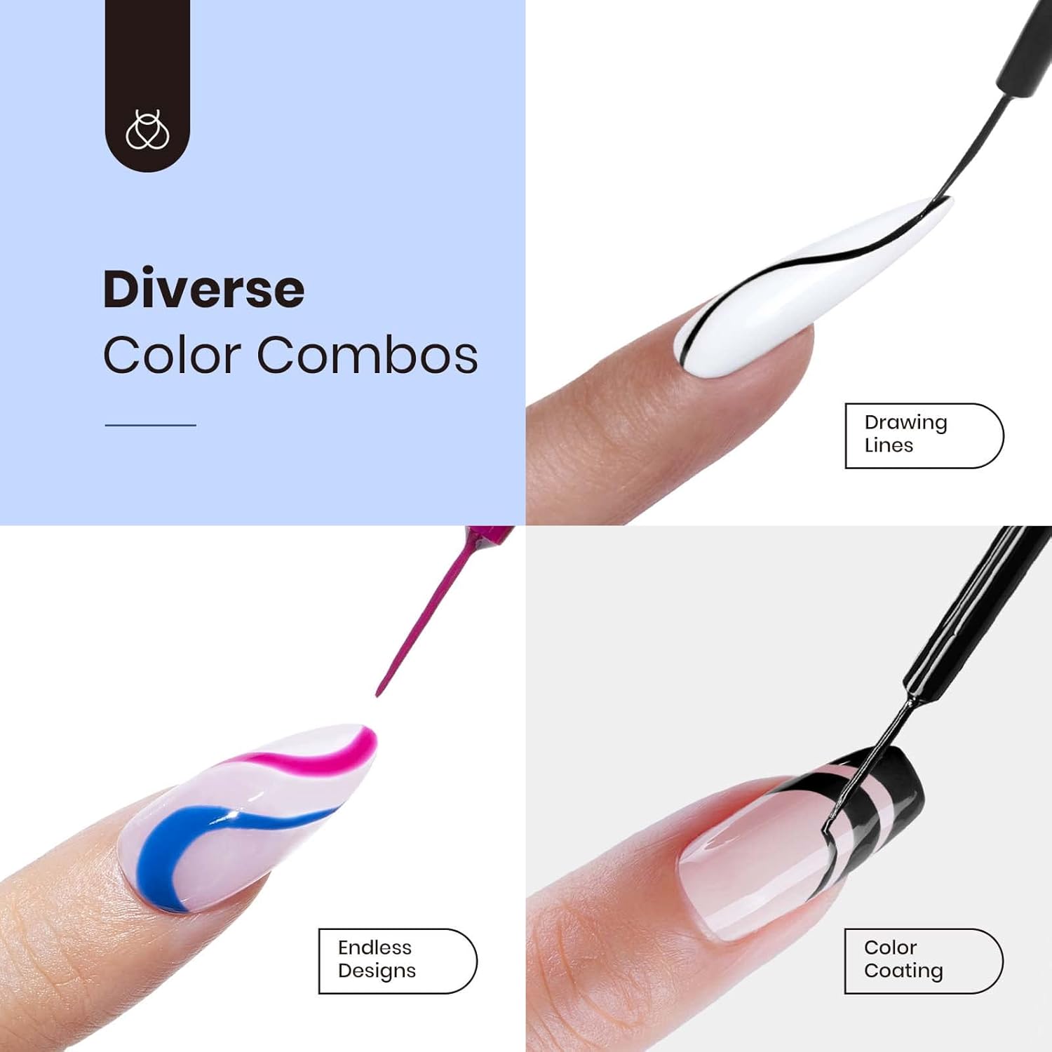 beetles Nail Art Polish-12 Colors Gel Liner Nail Polish Set Pink Blue Red Green White Gold Liner Gel Polish Gel Nail Polish Soak Off Uv Led Lamp Manicure Gifts for Women-Velvo Beauty