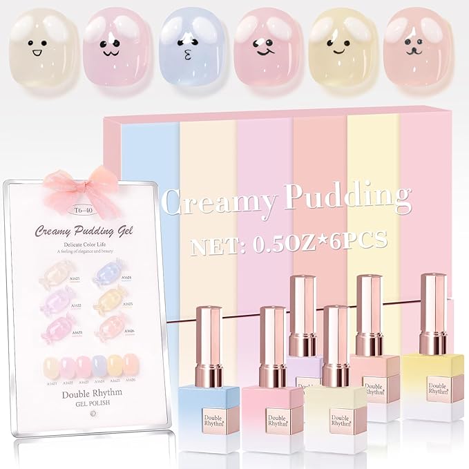 Double Rhythm 6 Pcs 15 ML Gel Polish Set Same Color Same Bottle Soak Off Gel Polish Kit Nail Art Manicure Salon DIY at Home for Women (Jelly Blue Purple Nude Pink-T6-40)-Velvo Beauty