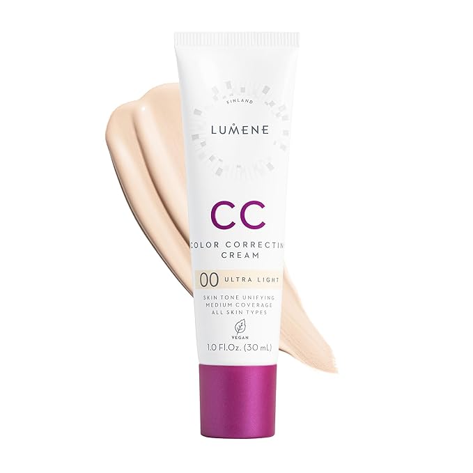 Lumene Color Correcting CC Cream - Lightweight Foundation - Medium Coverage - Redness Reducing Face Makeup for Glowing Complexion - Vegan Formula + Suitable for All Skin Types - Ultra Light (1 fl oz)-Velvo Beauty