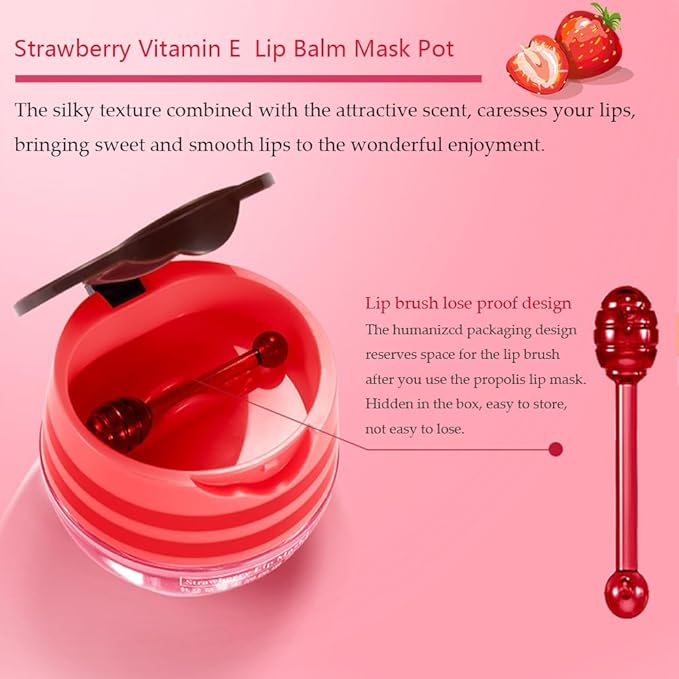 2PCS Strawberry Pot Lip Balm with Brush,Lip Exfoliating Balm Sleeping Lip Mask,Hydrating Prevention Dry and Cracked Lip Scrubs Exfoliato Lip Sleeping Mask Reduces Lip Lines Lip Care Products-Velvo Beauty
