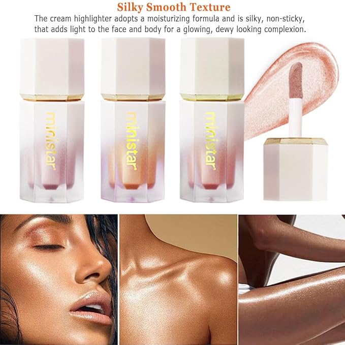 Liquid Highlighter Makeup, Long Lasting Liquid Luminizer for Glowing Skin Waterproof Smooth Glitter Highlight Face Illuminator Cream Contour Stick Body Shimmer Liquid Bronzer(#03 ROSE GOLD)-Velvo Beauty