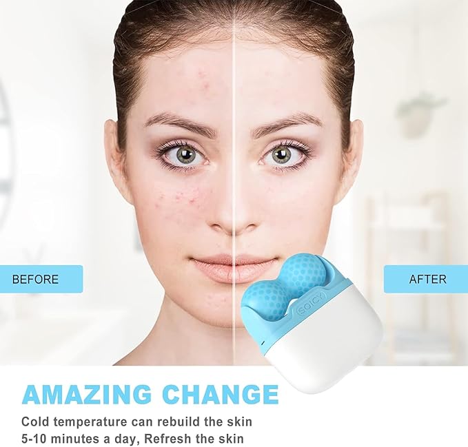 Ice Roller for Face and Eyes - Facial Skin Care Tools with 2 in 1 Face Roller and Travel Case, Self Care Gift for Men Women (Blue)-Velvo Beauty