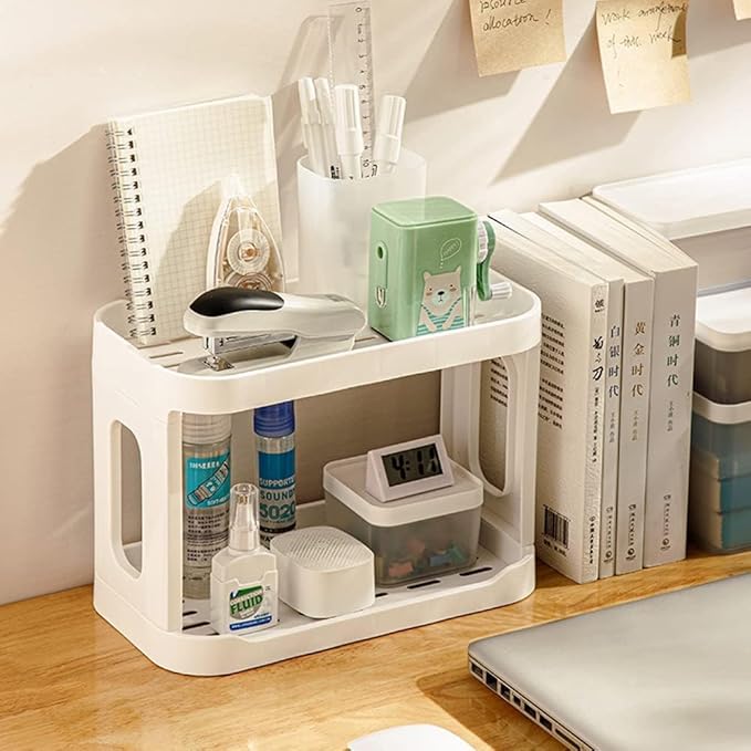 2PCS Kitchen Spice Rack or Bathroom Countertop Organizer, 2-Tier Desk Organizers，Mail Holder for Office Desk Organization, Gift for Teachers, Classmates, and Friends,White-Velvo Beauty