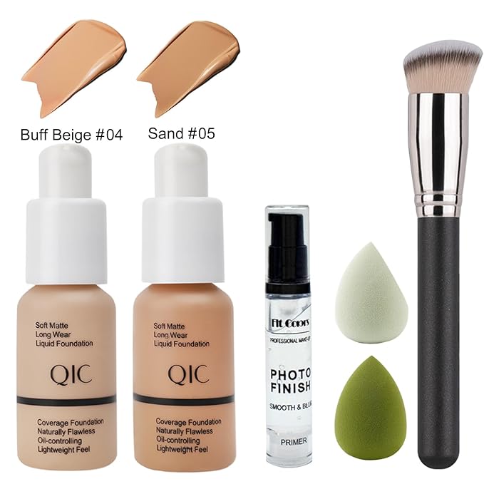 All In One Makeup Kit Full Kit 12 Colors Eyeshadow Palette,6 Colors Lipstick Set,2 Full Coverage Foundation,Primer,Eyebrow Soap,Waterproof Eyeliner and Mascara (104 Buff Beige +105 Sand+ Matte Shadow)-Velvo Beauty