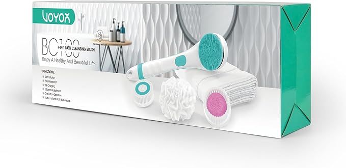 VOYOR Electric Body Brush Back Scrubber for Shower Rechargeable Exfoliating Bath Brush Powered Shower Brush with Non-Slip Long Handle Deep Cleansing, Exfoliation, Massaging Spin Brush BC100 (Pink)-Velvo Beauty