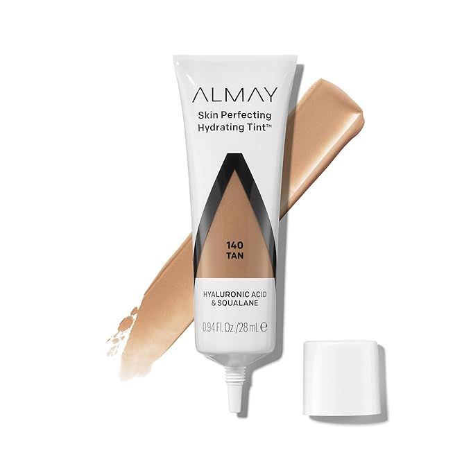 Almay Hydrating Liquid Foundation Tint, Lightweight with Light Coverage, Naturally Dewy Finish, Hypoallergenic, Dermatologist TestedFragrance Free, 140 Tan, 0.94 fl oz.-Velvo Beauty