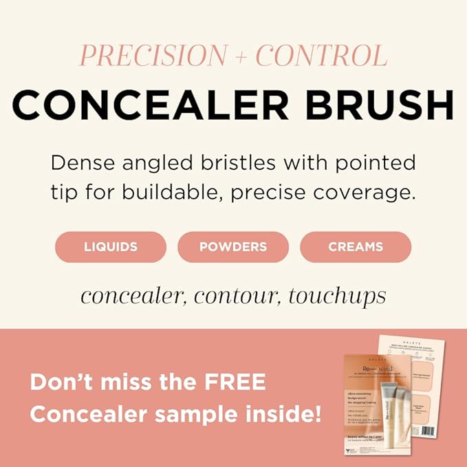 HALEYS Concealer Brush VEGAN+CRUELTY-FREE, Sustainable Wood, Vegan Bristles for Airbrushed Finish, For Creams,Liquids, Powder, Streak-free, Perfect Blending, Buffs, Smooths with Control, Special shape-Velvo Beauty