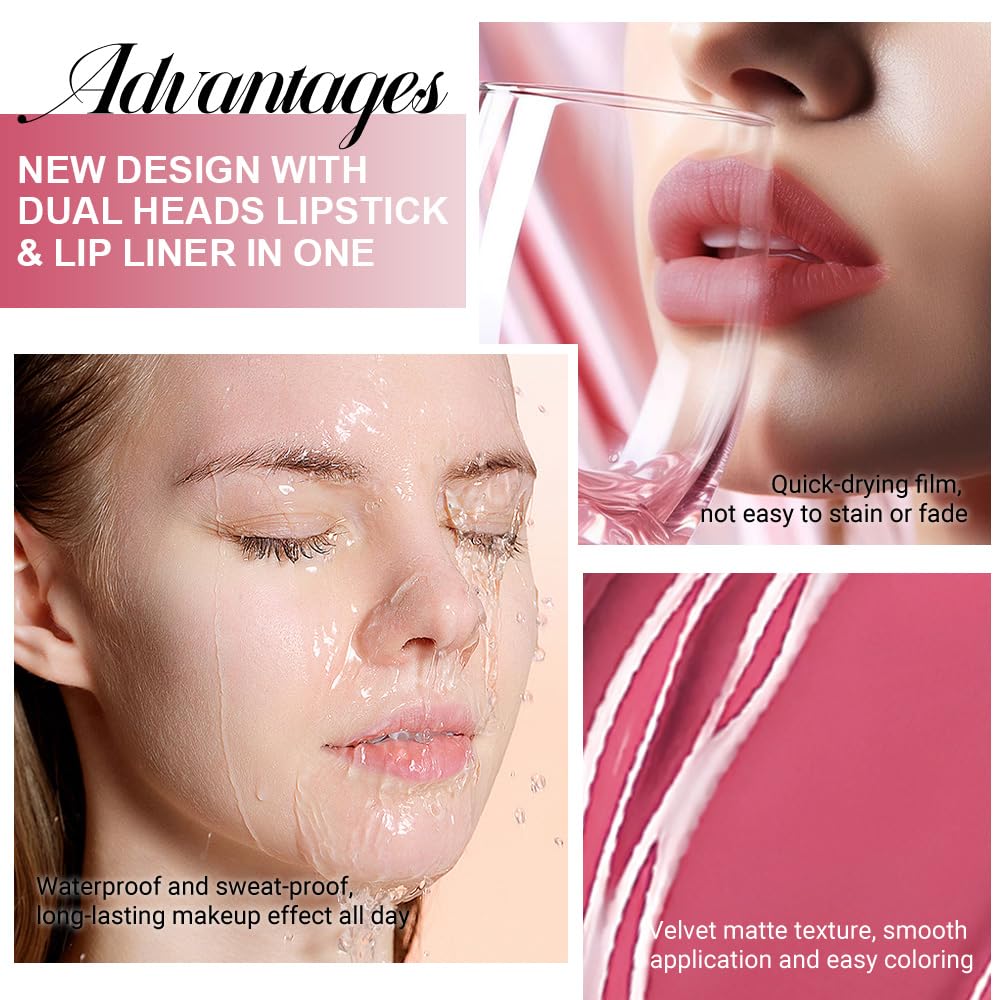 evpct 1Pcs Hot Mauve Matte Lip Liner & Liquid Lipstick Stain Makeup Set for Women, Hot Mauve Lip Liner Stain Long Lasting Waterproof Smudge Proof, Cruelty Free Lip Stick Makeup 24 hours originales, 63-Velvo Beauty