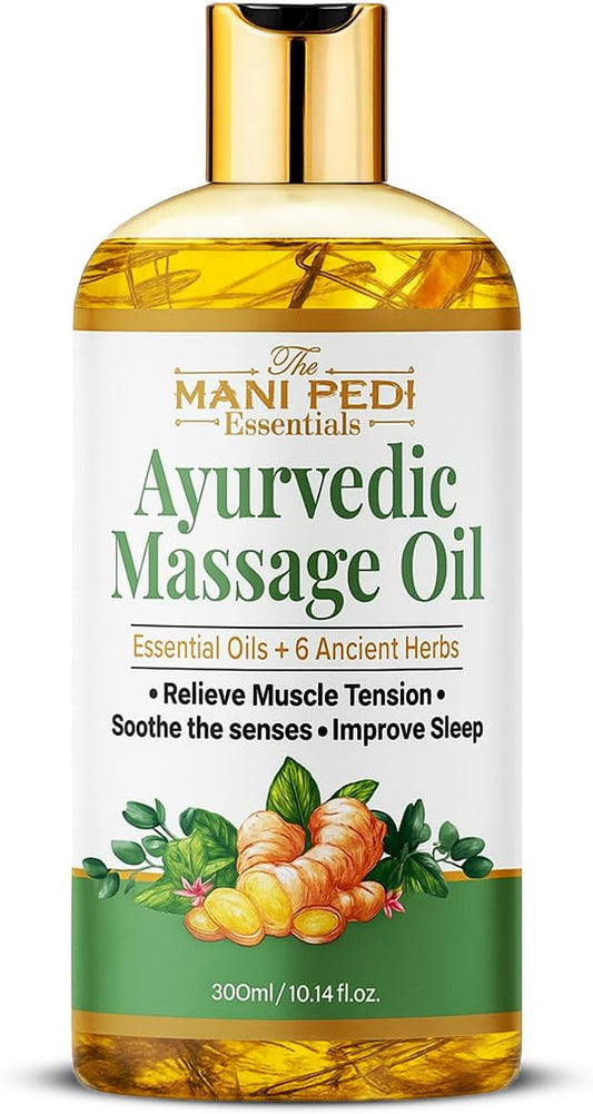 Ayurvedic Massage Oil enriched with Clove, Almond, Lemongrass & Lavender Oils & 6 Ancient Herbs. Relieves Muscle Tensions, Calms Nerves, Soothes. 100% Natural 300ml-Velvo Beauty