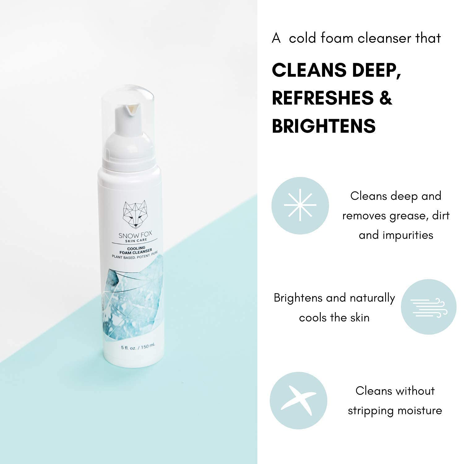 Snow Fox Cooling Foam Cleanser with Organic Aloe Vera Juice, 150 ml-Velvo Beauty
