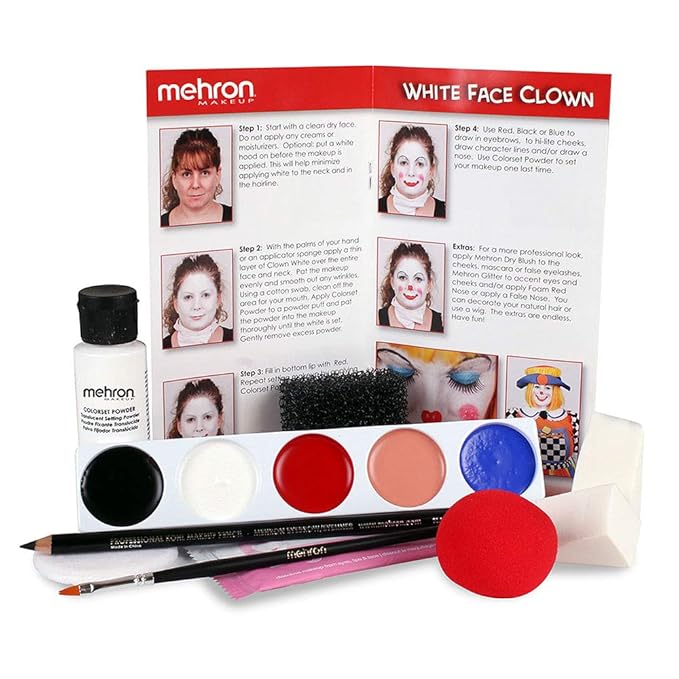 Mehron Makeup Premium Character Kits| Makeup Kits for Halloween & Cosplay| Made in the USA | Complete Makeup Kit | Includes all Makeup, Tools, & Instructions on How to Create the Look | (Clown)-Velvo Beauty