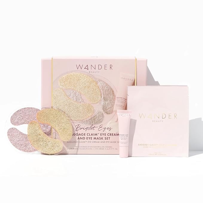 Wander Beauty Bright Eyes Baggage Claim Set - Skin Care Gift Set Includes Award-Winning Under Eye Masks & Eye Cream - The Perfect Gift for Brighter Under Eyes - Clean Beauty Gifts for Women - 0.33 oz-Velvo Beauty